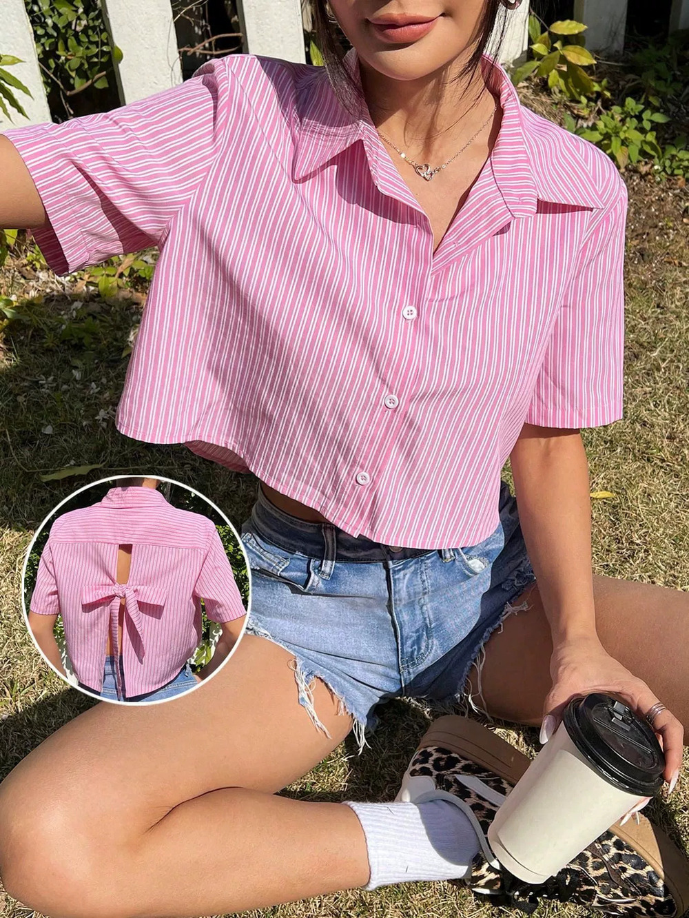 Zara Summer Striped Bow Back Short Sleeve Resort Blouse
